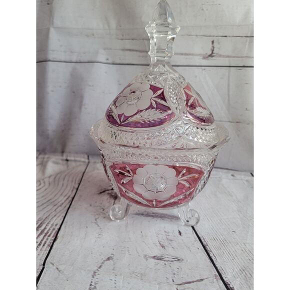 Anne Hutte Bleikristall Lead Crystal Cranberry Candy Dish Made n Germany - Picture 5 of 15